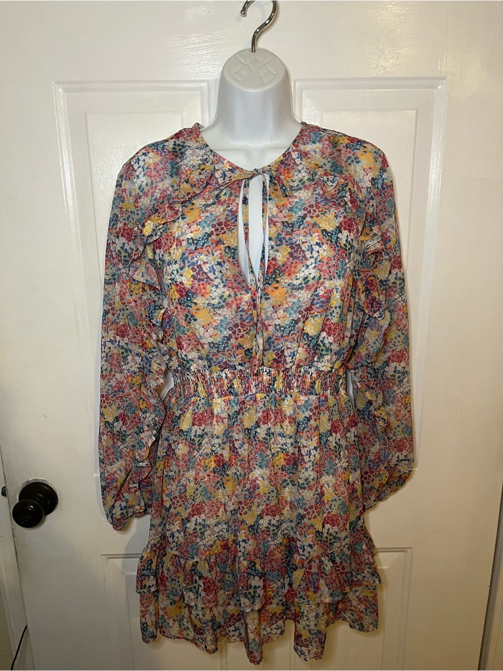 Zara Multicolor Floral Ruffle Long-Sleeve Dress